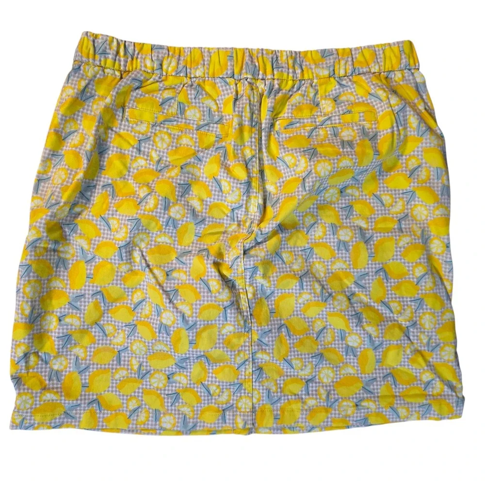 Lands End Yellow Lemon Print Skort Womens 16W‎ Gingham Cotton Blend Pockets
